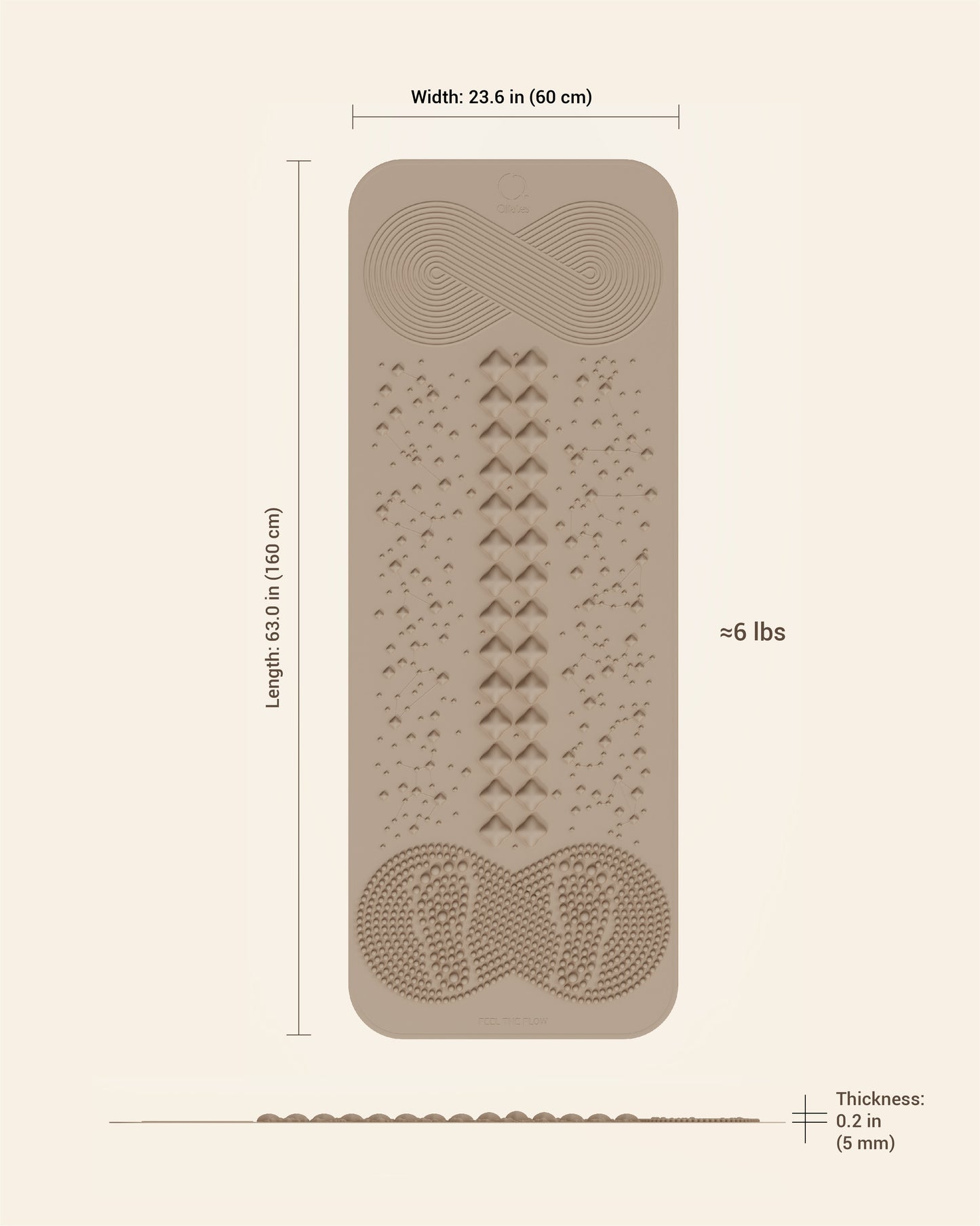 QILATES Qi Wellness Mat acupressure mat with zoned energy nodes — Qi-flow swirl, spine column and reflexology foot pads